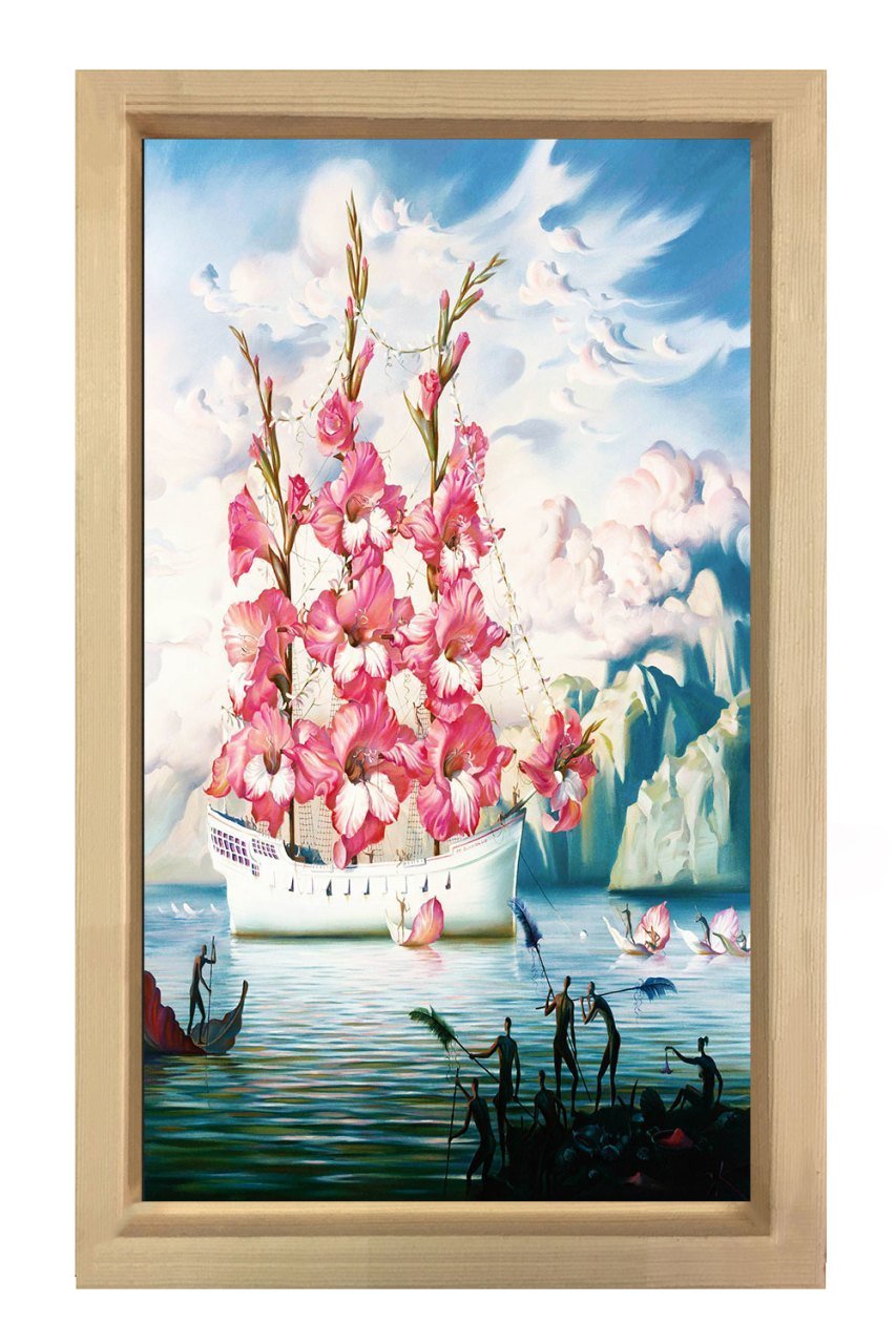 Çiçek Gemisi Tablosu Naturel Ahşap Çerçeve - 40x60