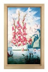 Çiçek Gemisi Tablosu Naturel Ahşap Çerçeve - 40x60