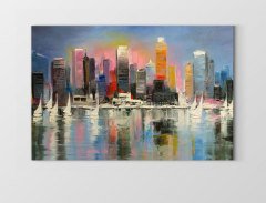 Metropol Şehir Yağlıboya Tablosu Çerçevesiz - 100x150