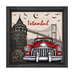 Vintage Araba İstanbul Tablosu Siyah Ahşap Çerçeve - 100x100