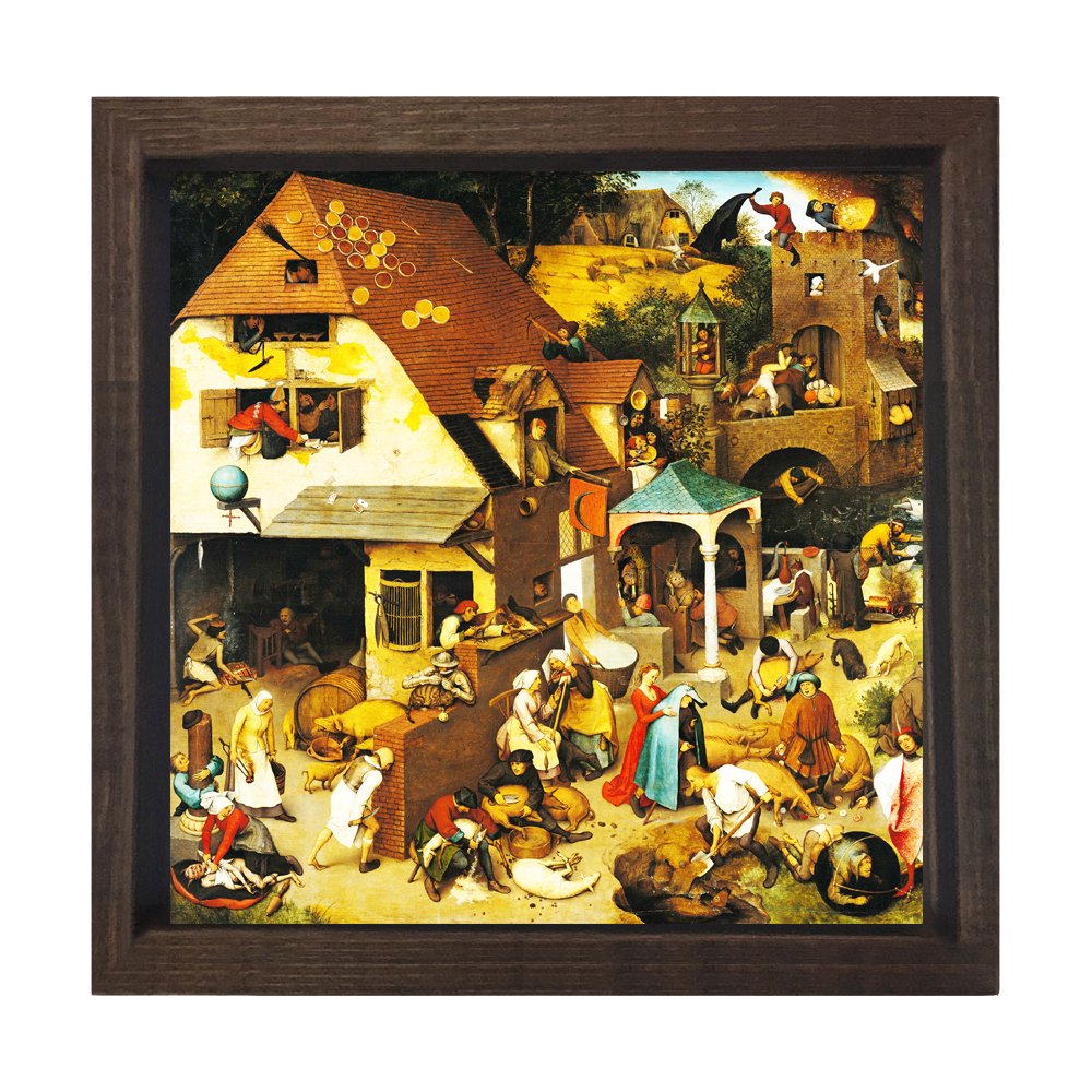 Pieter Brueghel - The Dutch Proverbs Tablosu Kahverengi Ahşap Çerçeve - 50x90