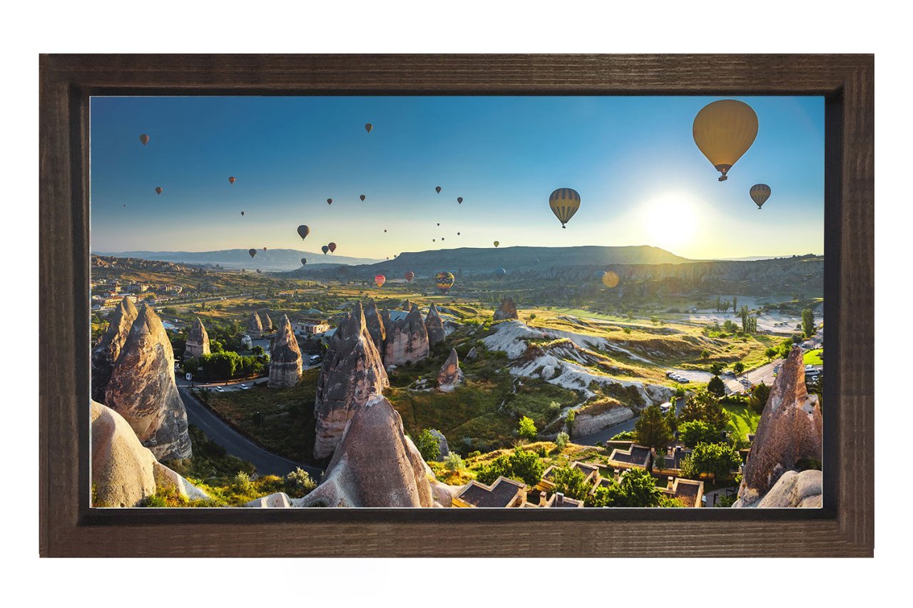 Uçan Balonlar Ve Peribacaları Tablosu Kahverengi Ahşap Çerçeve - 70x100