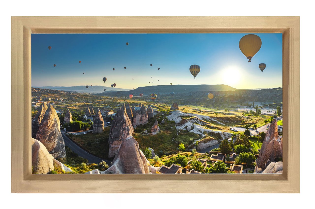 Uçan Balonlar Ve Peribacaları Tablosu Naturel Ahşap Çerçeve - 100x150