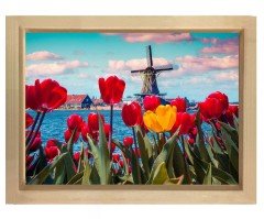 Lale manzara tablosu Naturel Ahşap Çerçeve - 50x90