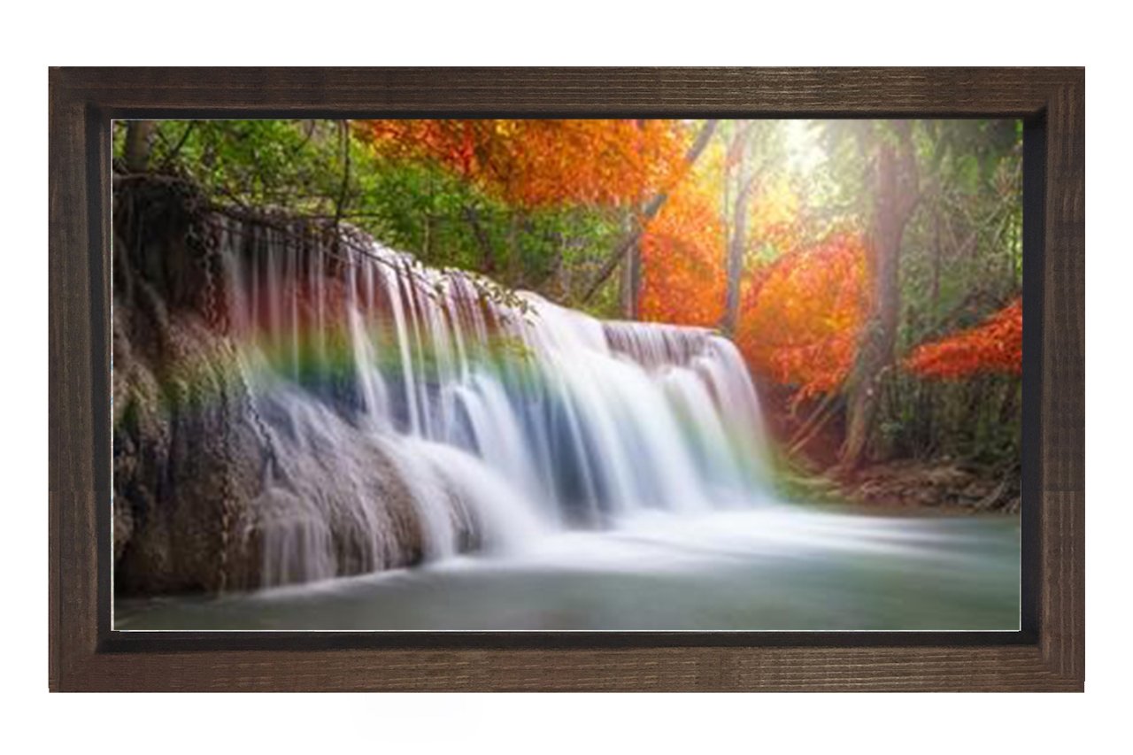 Gökkuşağı Orman Şelale Tablosu Kahverengi Ahşap Çerçeve - 45x30