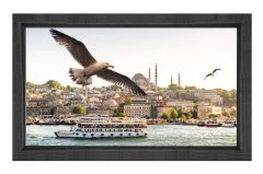 İstanbul ve Martılar Tablosu Siyah Ahşap - 100x200