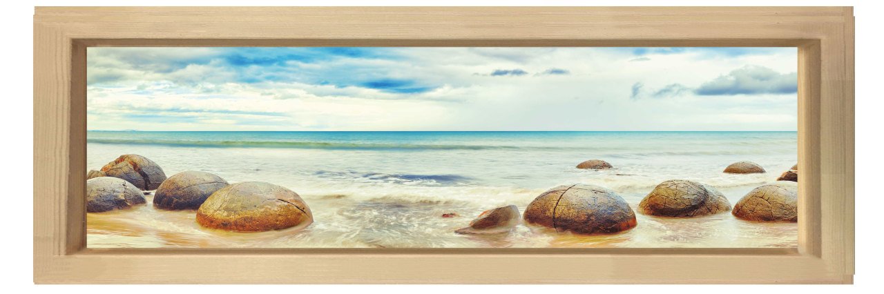 Taşlı Deniz Tablosu Naturel Ahşap Çerçeve - 120x40