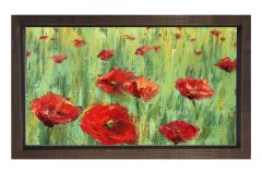 Gelincik Çiçekleri Tarlası Tablosu Kahverengi Ahşap - 50x90