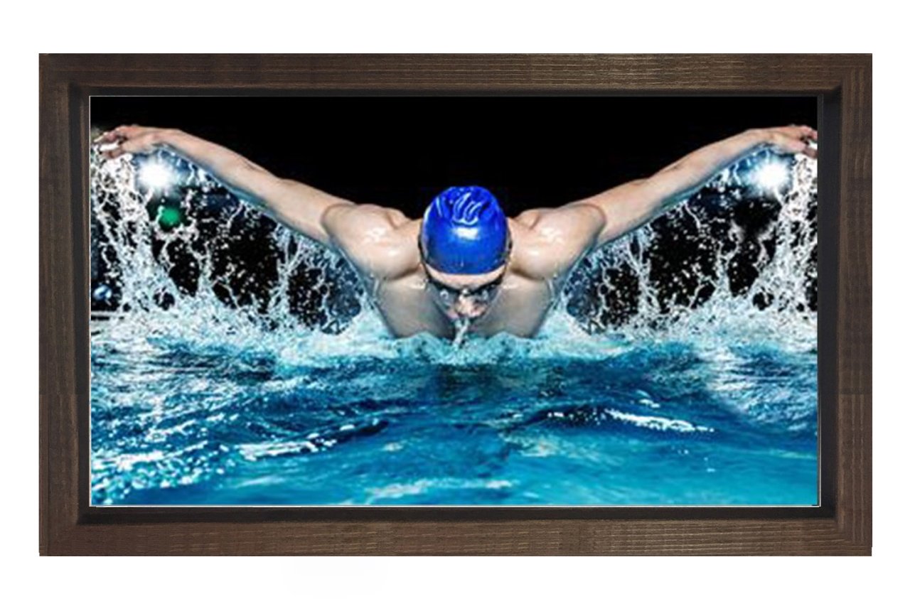 Yüzücü ve Havuz Tablosu Kahverengi Ahşap - 100x150