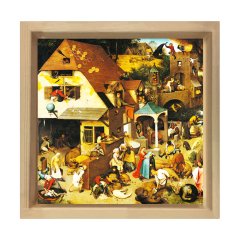 Pieter Brueghel - The Dutch Proverbs Tablosu Naturel Ahşap Çerçeve - 45x30