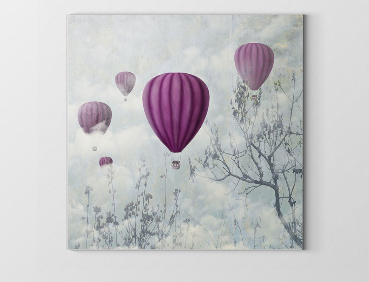 Mor Balonlar Ve Kış Tablosu Çerçevesiz - 70x70