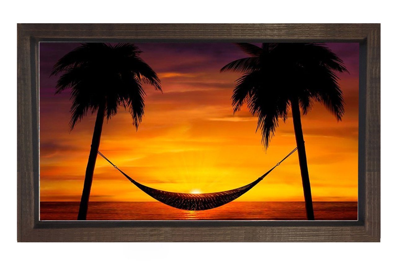 Güneş Batımı  Ve Hamak Tablosu Kahverengi Ahşap Çerçeve - 50x90