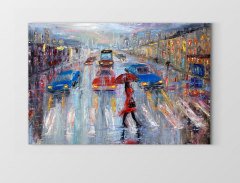 Yağmurlu Şehir YağlıBoya Tablosu Çerçevesiz - 100x150