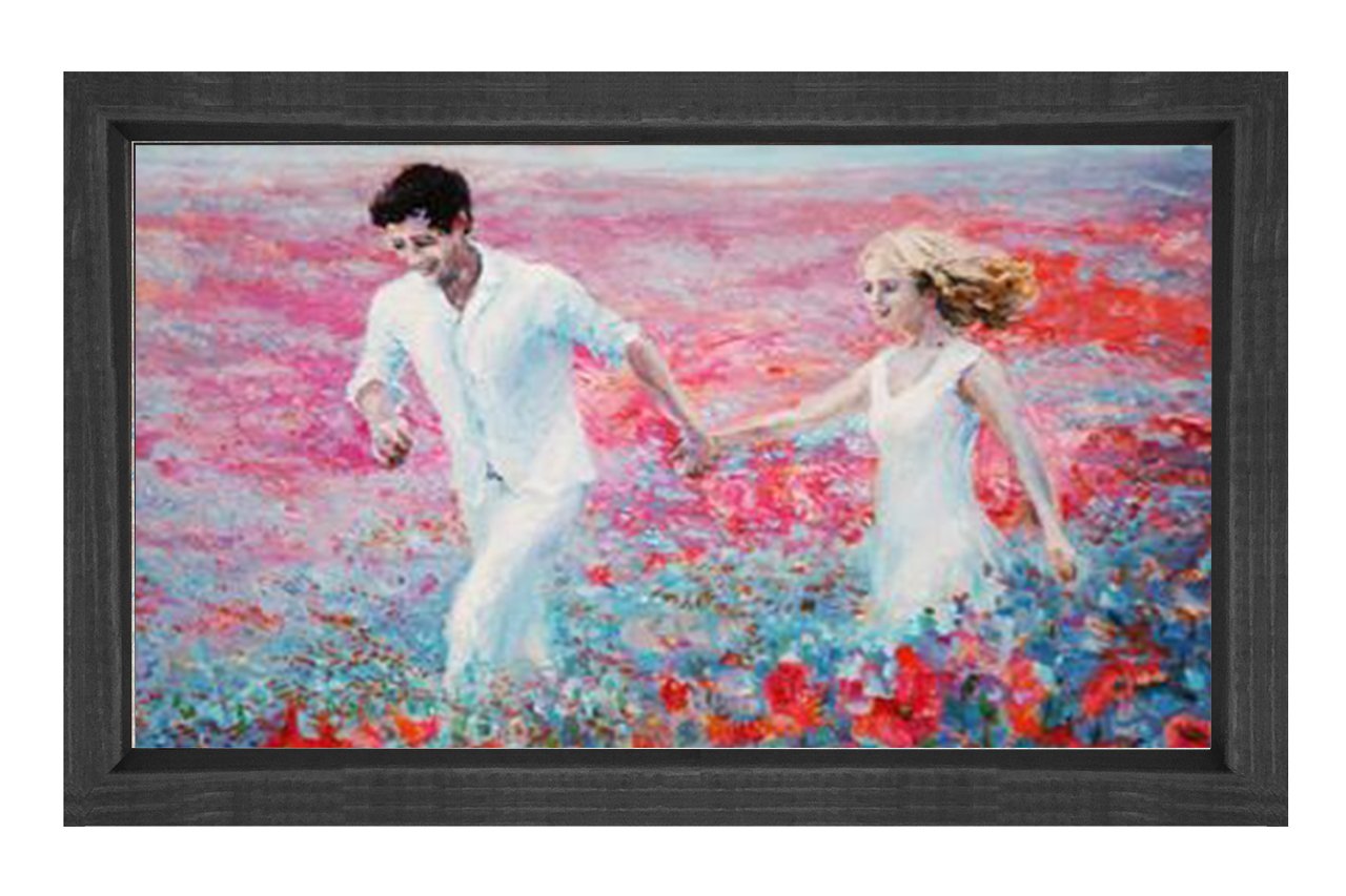 Çiçekler Bahçesi Aşıklar Tablosu Siyah Ahşap - 40x60