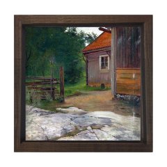 Köy Evi Girişi Tablosu Kahverengi Ahşap Çerçeve - 100x100