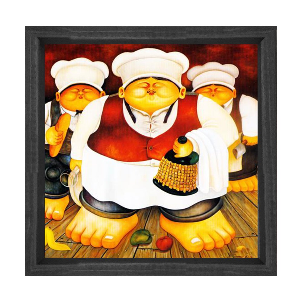 Şişman Aşçılar Reprödiksiyon Tablosu Siyah Ahşap Çerçeve - 40x40
