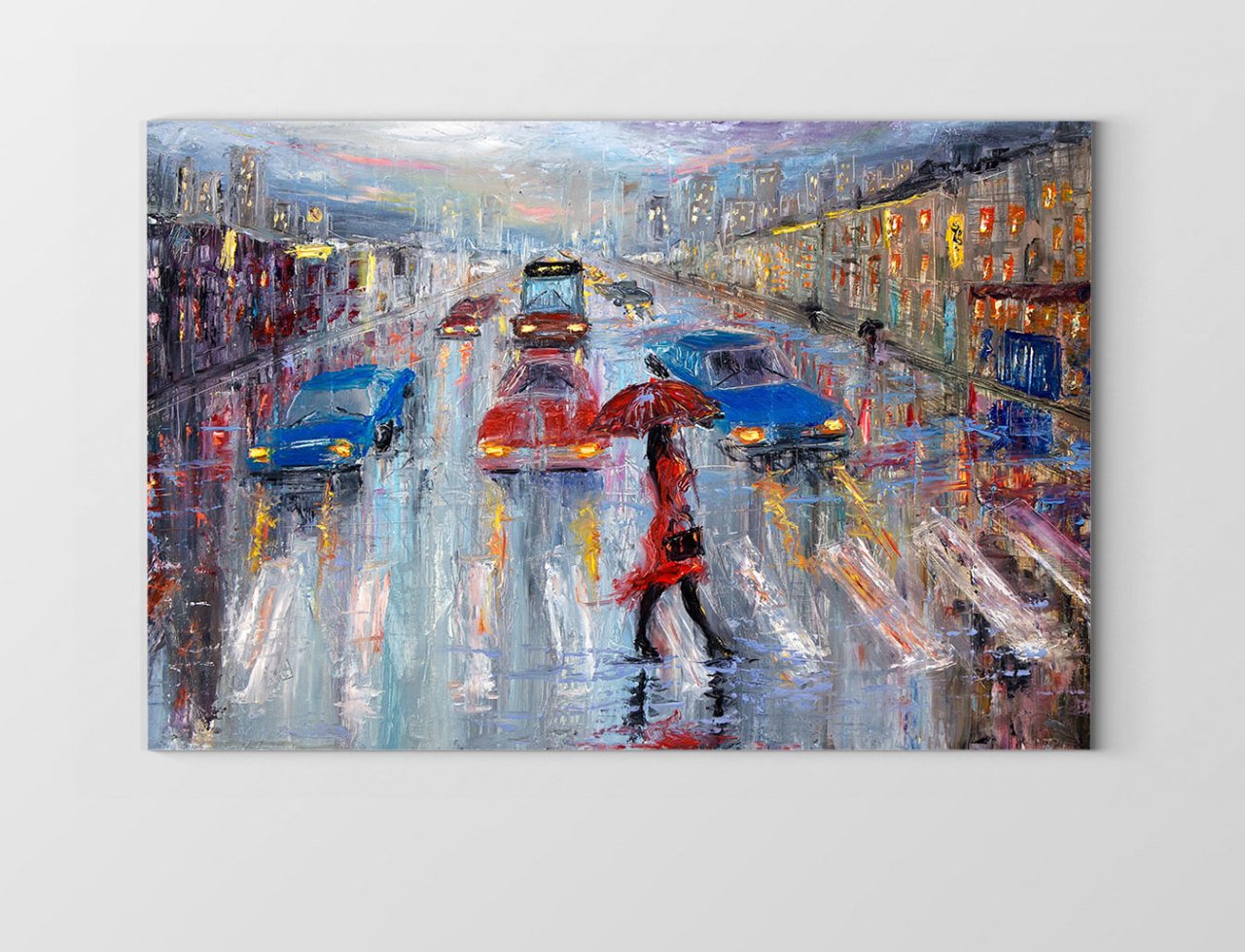 Yağmurlu Şehir YağlıBoya Tablosu Çerçevesiz - 40x60