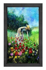 Bahçivan Ve  Çiçekli Yeşillik Tablosu Siyah Ahşap Çerçeve - 70x100