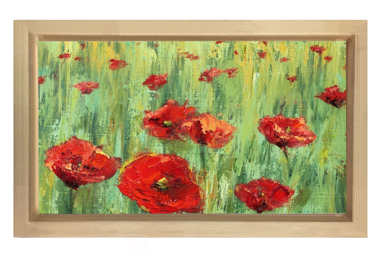 Gelincik Çiçekleri Tarlası Tablosu Naturel Ahşap - 45x30