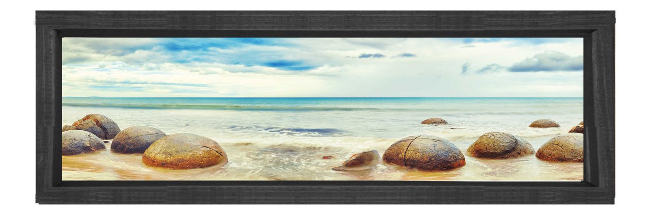 Taşlı Deniz Tablosu Siyah Ahşap Çerçeve - 180x60
