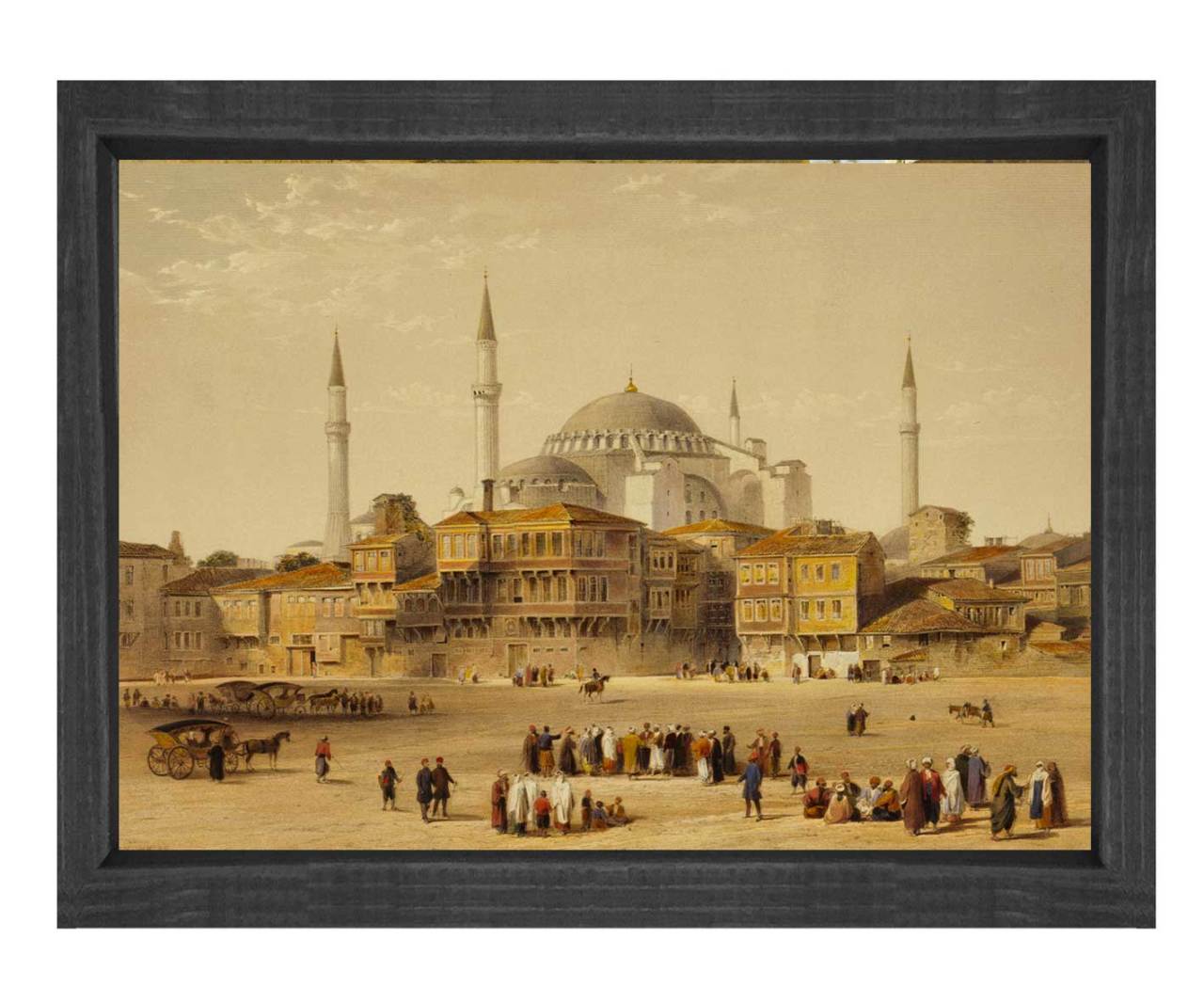 Ayasofya Camii Tablosu Siyah Ahşap Çerçeve - 45x30