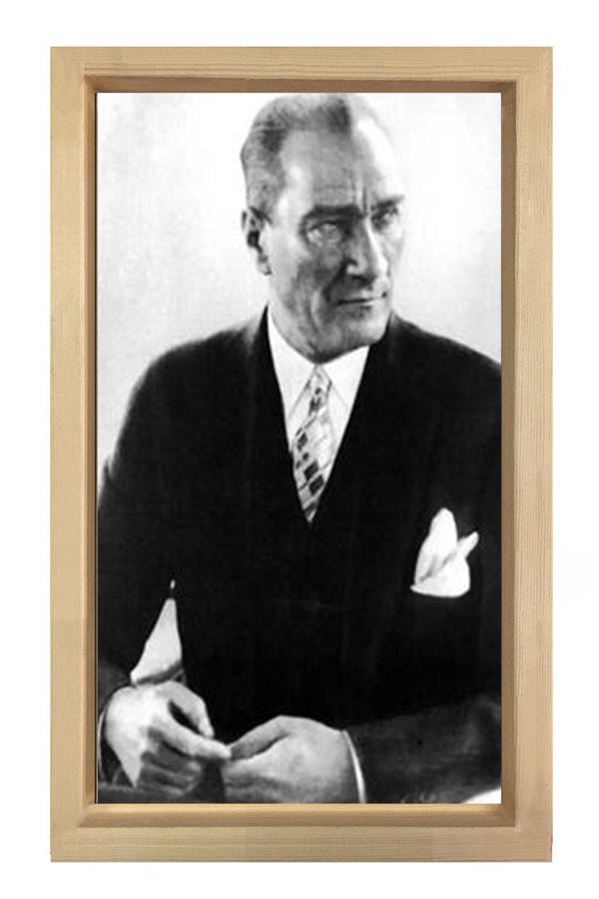 Atatürk Tesbih Çekerken Tablosu Naturel Ahşap Çerçeve - 45x30