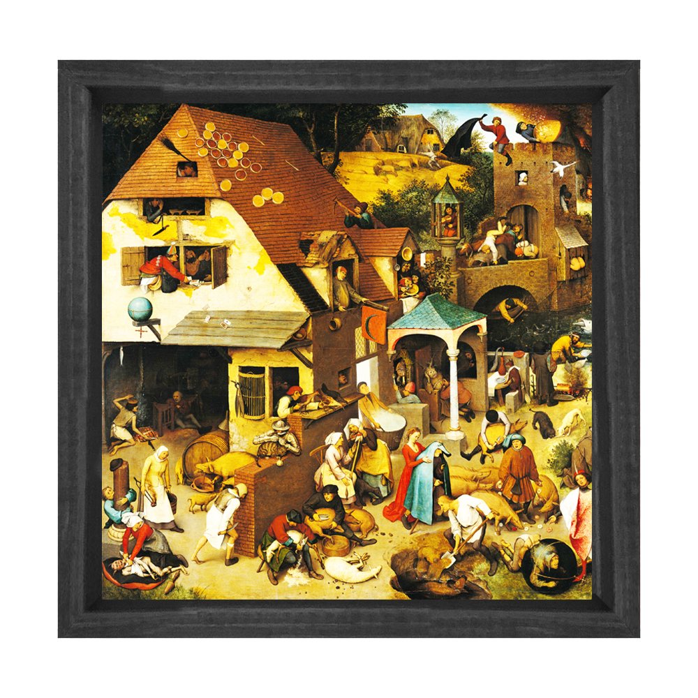 Pieter Brueghel - The Dutch Proverbs Tablosu Siyah Ahşap Çerçeve - 100x200