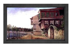 Eski Köy Evi Tablosu Siyah Ahşap Çerçeve - 100x200