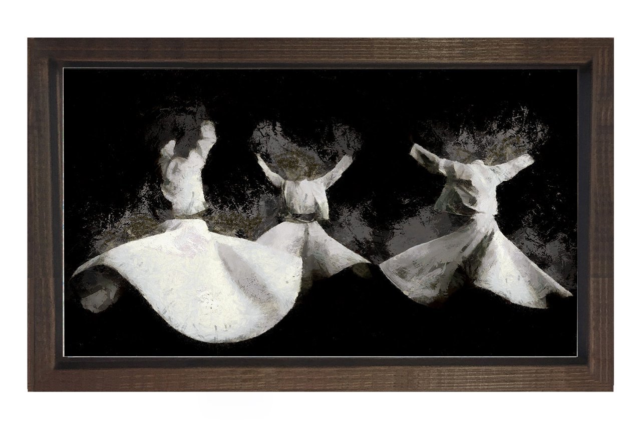 Soyut Semazen Tablosu Kahverengi Ahşap Çerçeve - 50x70