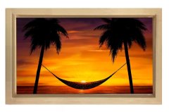 Güneş Batımı  Ve Hamak Tablosu Naturel Ahşap Çerçeve - 50x70