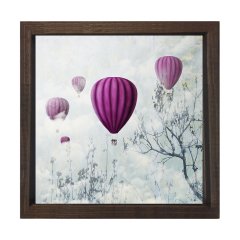Mor Balonlar Ve Kış Tablosu Kahverengi Ahşap Çerçeve - 70x70