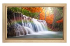 Gökkuşağı Orman Şelale Tablosu Naturel Ahşap Çerçeve - 70x100