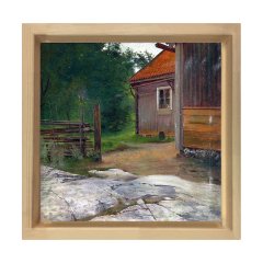 Köy Evi Girişi Tablosu Naturel Ahşap Çerçeve - 80x80