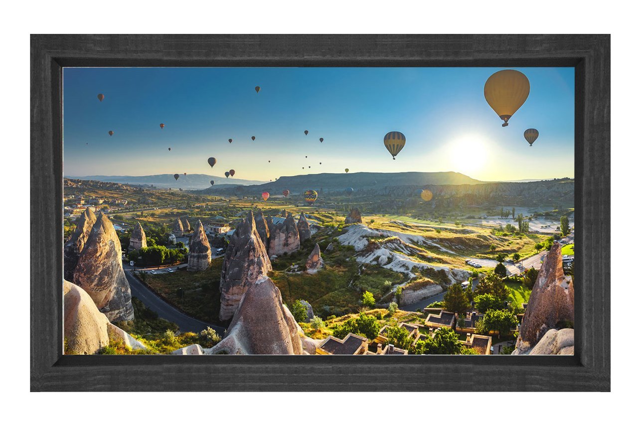 Uçan Balonlar Ve Peribacaları Tablosu Siyah Ahşap Çerçeve - 50x90