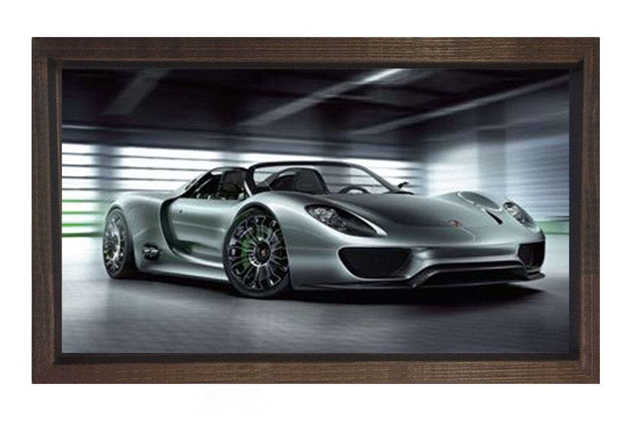 Porsche Gt3 Spider Tablosu Kahverengi Ahşap Çerçeve - 45x30