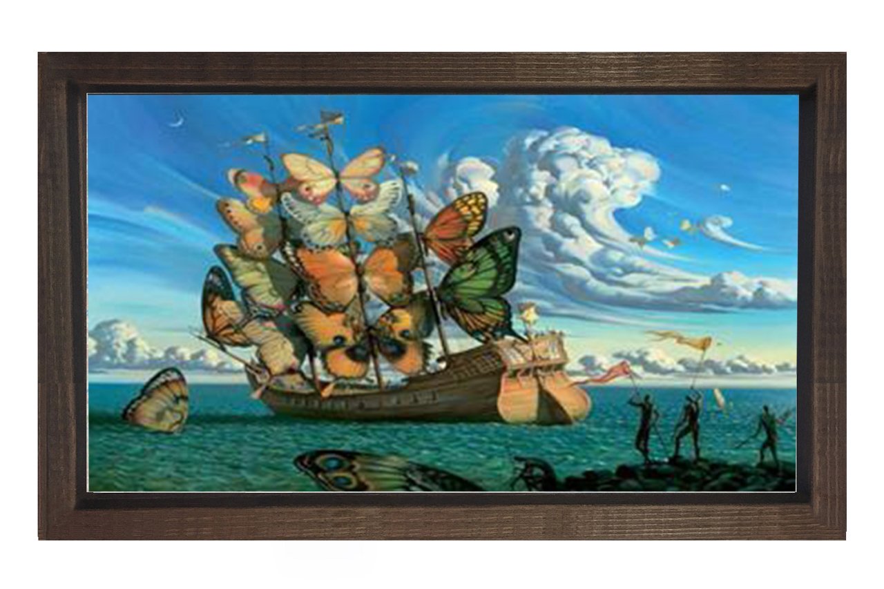 Kelebek Gemi Tablosu Kahverengi Ahşap Çerçeve - 50x70