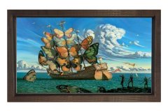 Kelebek Gemi Tablosu Kahverengi Ahşap Çerçeve - 50x70