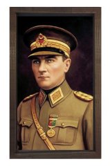 Atatürk Asker Ünüformasıyla Tablosu Kahverengi Ahşap Çerçeve - 100x200