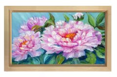 Pembe Mor Çiçekler Tablosu Naturel Ahşap - 100x200