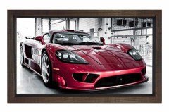 Kırmızı Spor Araba Tablosu Kahverengi Ahşap Çerçeve - 50x70