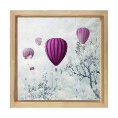 Mor Balonlar Ve Kış Tablosu Naturel Ahşap Çerçeve - 30x30