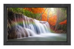 Gökkuşağı Orman Şelale Tablosu Siyah Ahşap Çerçeve - 45x30