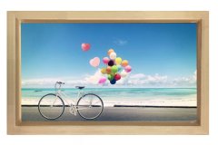 Bisiklet ve Balonlar Tablosu Naturel Ahşap - 70x100