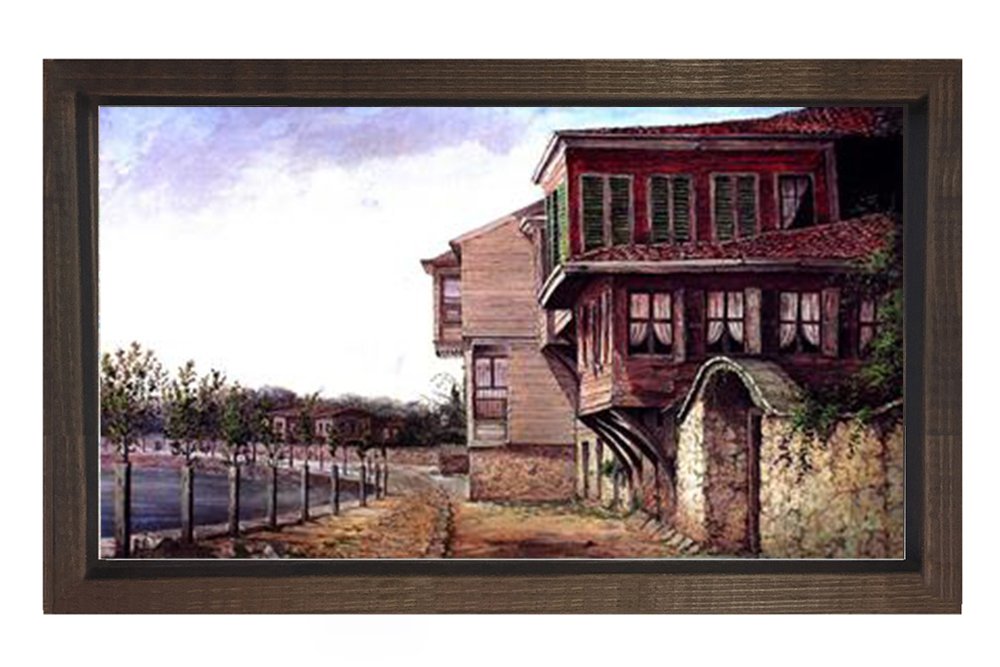 Eski Köy Evi Tablosu Kahverengi Ahşap Çerçeve - 100x200
