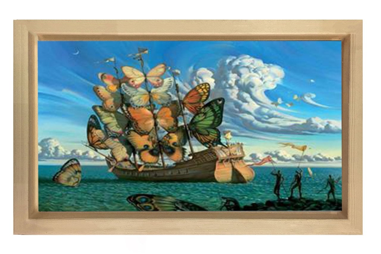 Kelebek Gemi Tablosu Naturel Ahşap Çerçeve - 100x150