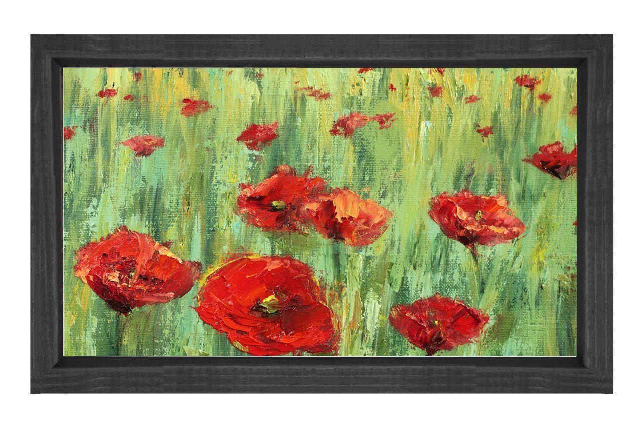 Gelincik Çiçekleri Tarlası Tablosu Siyah Ahşap - 70x100
