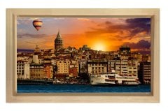 İstanbul ve Günbatımı Tablosu Naturel Ahşap Çerçeve - 45x30