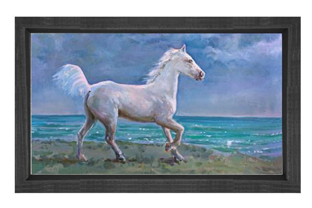 Beyaz At Tablosu Tablosu Siyah Ahşap Çerçeve - 70x100
