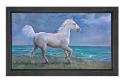 Beyaz At Tablosu Tablosu Siyah Ahşap Çerçeve - 70x100