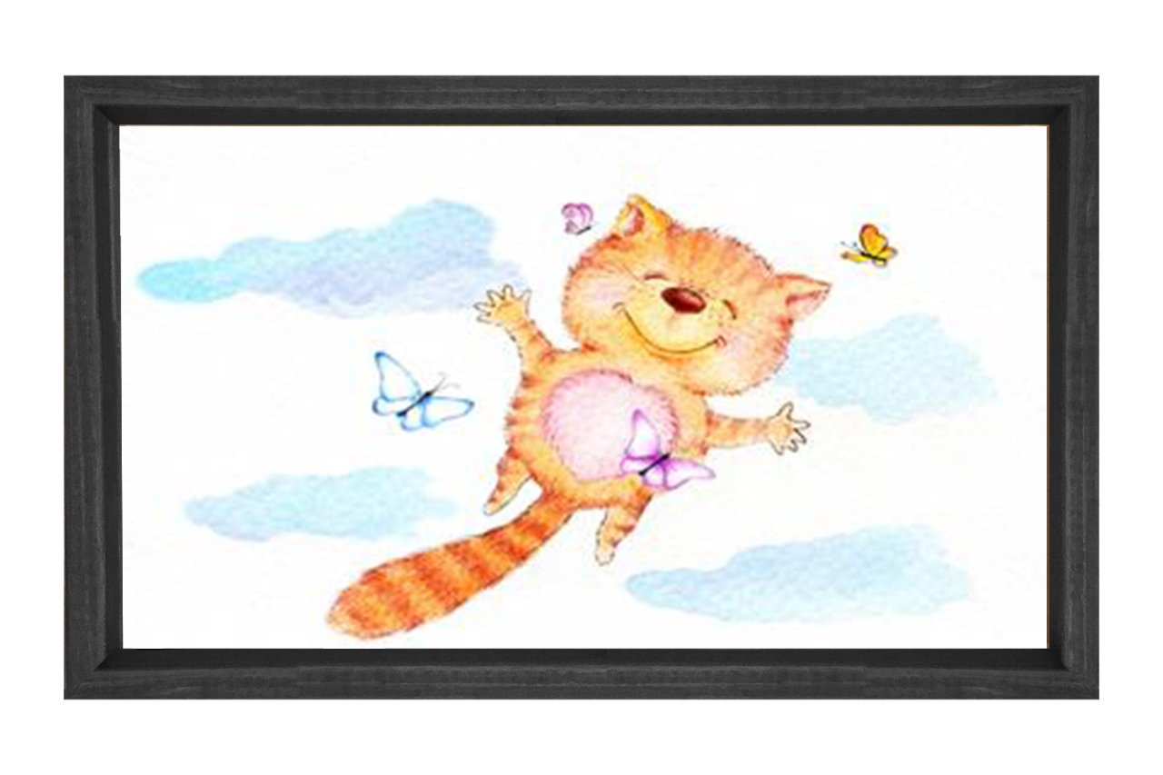 Uçan Kedicik Tablosu Siyah Ahşap Çerçeve - 40x60